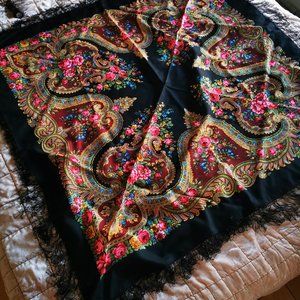 Traditional Russian Shawl ~ russian scarf AUTHENTIC Pavlovo Posad shawl 120x120
